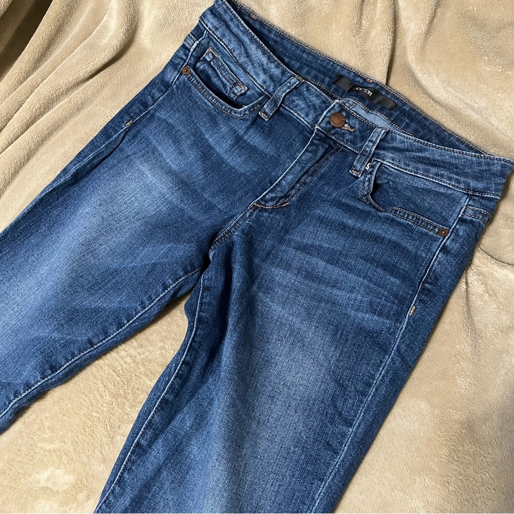 medium rise stretch blue skinny jeans